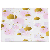 Roze Waterverf Clouds Gold Stars Sky Groot Cadeauzakje (Voorkant)
