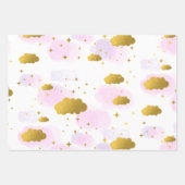 Roze Waterverf Clouds Gold Stars Sky Inpakpapier Vel (Voorkant 3)