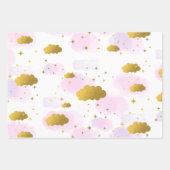 Roze Waterverf Clouds Gold Stars Sky Inpakpapier Vel (Voorkant)