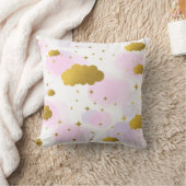 Roze Waterverf Clouds Gold Stars Sky Kussen (Deken)
