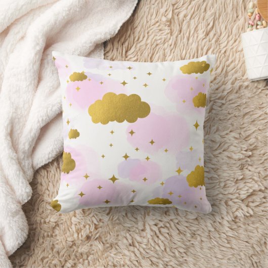 Roze Waterverf Clouds Gold Stars Sky Kussen (Deken)
