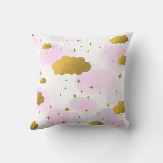 Roze Waterverf Clouds Gold Stars Sky Kussen (Achterkant)