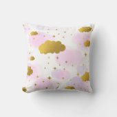Roze Waterverf Clouds Gold Stars Sky Kussen (Voorkant)