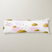 Roze Waterverf Clouds Gold Stars Sky Lichaamskussen (Achterkant)