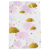 Roze Waterverf Clouds Gold Stars Sky Medium Cadeauzakje (Voorkant)