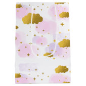 Roze Waterverf Clouds Gold Stars Sky Medium Cadeauzakje (Achterkant)