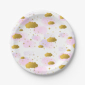 Roze Waterverf Clouds Gold Stars Sky Papieren Bordje (Voorkant)