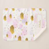 Roze Waterverf Clouds Gold Stars Sky Sherpa Deken (Voorkant (horizontaal))