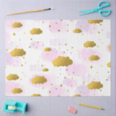 Roze Waterverf Clouds Gold Stars Sky Tissuepapier (Craft)