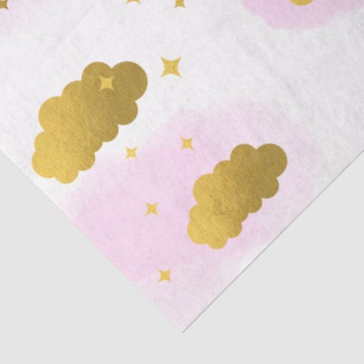 Roze Waterverf Clouds Gold Stars Sky Tissuepapier (Detail)