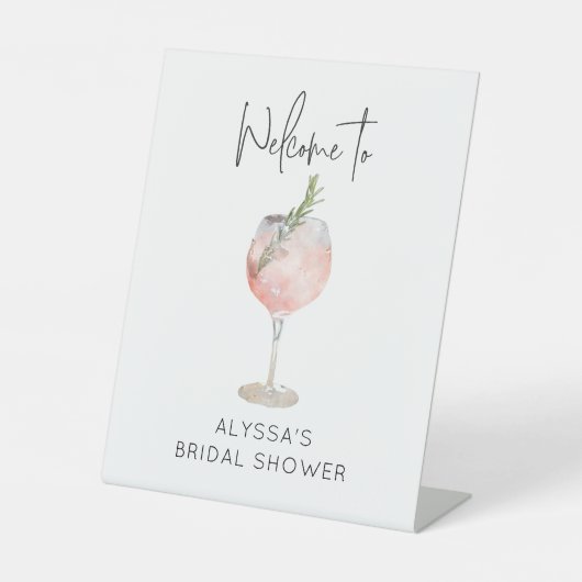 Roze Waterverf Cocktail Vrijgezellenfeest Welkom Reclamebord Met Voetstuk (Voorkant)