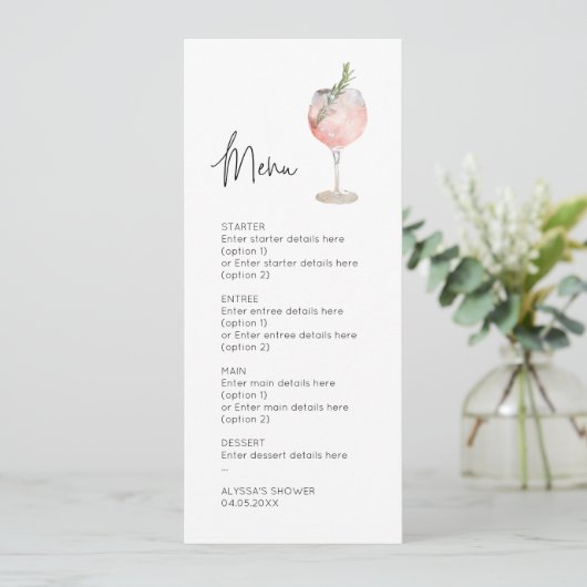 Roze Waterverf Cocktail Wedding Menu Kaart (Staand voorkant)
