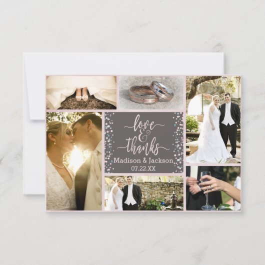 Roze Waterverf Confetti bruiloft dank u foto Bedankkaart (Voorkant)