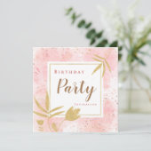 Roze Waterverf Confetti Gold Leaf/Floral Birthday Kaart (Staand voorkant)