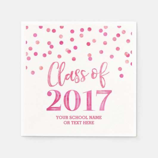 Roze Waterverf Confetti Klasse van 2017 Afstuderen Servetten (Voorkant)