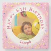 Roze  Waterverf Confetti Verjaardag Stenen Onderzetter (Voorkant)