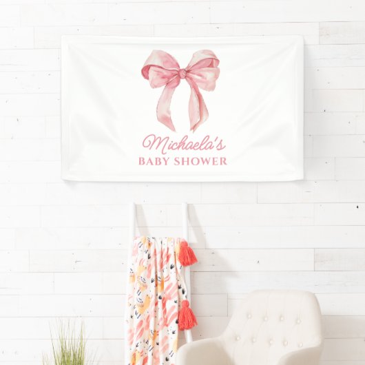 Roze Waterverf Coquette Bow Minimal Baby shower Spandoek (Insitu)