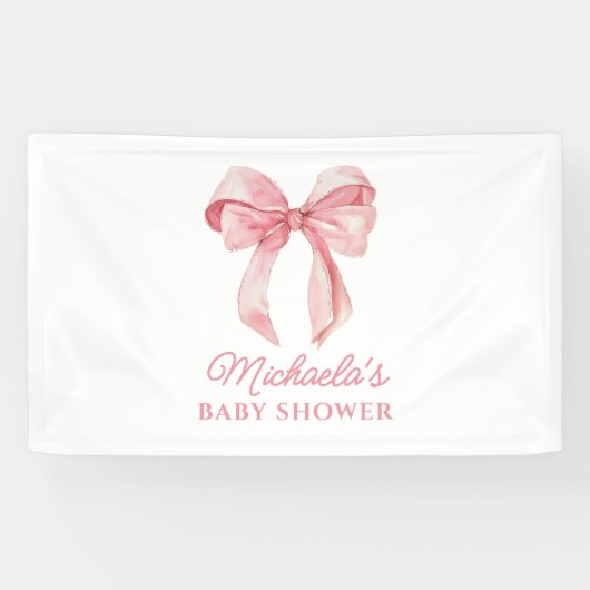 Roze Waterverf Coquette Bow Minimal Baby shower Spandoek (Horizontaal)