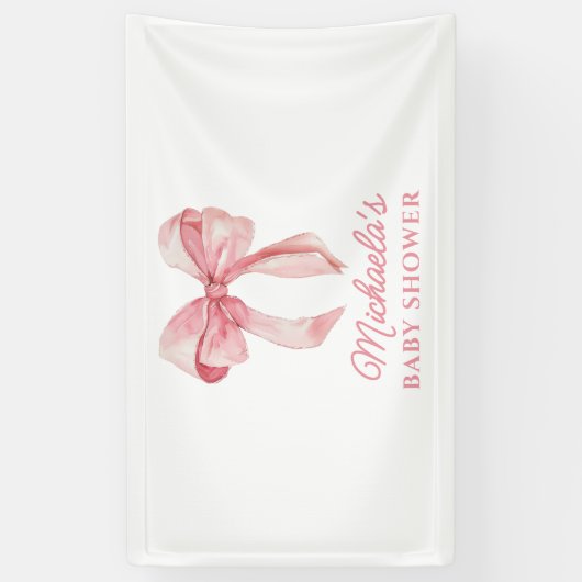 Roze Waterverf Coquette Bow Minimal Baby shower Spandoek (Verticaal)