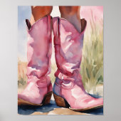 Roze Waterverf Cowgirl laarzen Poster (Voorkant)