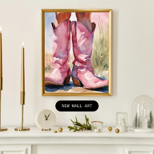 Roze Waterverf Cowgirl laarzen Poster