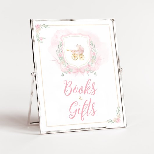 Roze Waterverf Crest Baby shower Boeken en geschen Poster