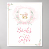 Roze Waterverf Crest Baby shower Boeken en geschen Poster (Voorkant)
