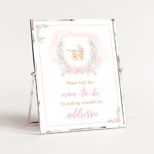Roze Waterverf Crest Baby shower Envelope Station Poster