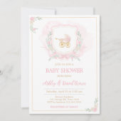 Roze Waterverf Crest Baby shower Kaart (Voorkant)