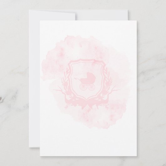 Roze Waterverf Crest Baby shower Kaart (Achterkant)