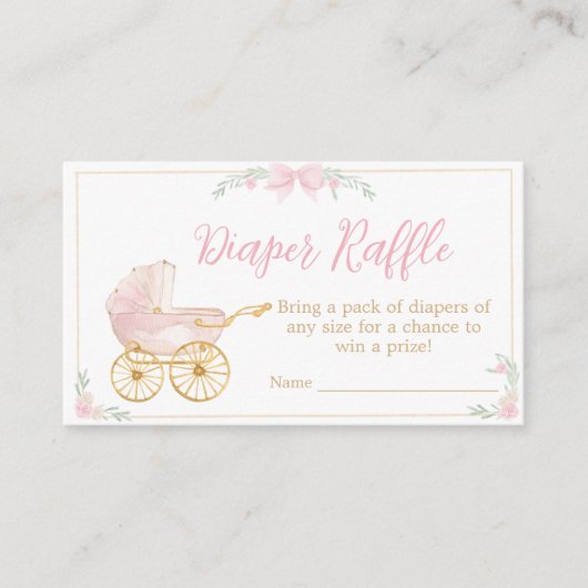 Roze Waterverf Crest Baby shower Luier Raffle Informatiekaartje (Voorkant)