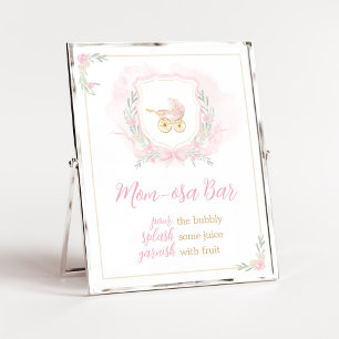 Roze Waterverf Crest Baby shower Moeder Osa Bar Poster