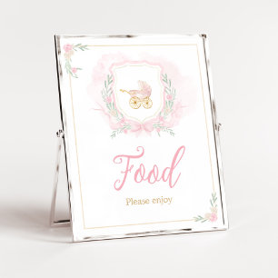 Roze Waterverf Crest Baby shower Voedsel Poster