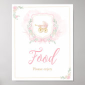 Roze Waterverf Crest Baby shower Voedsel Poster (Voorkant)