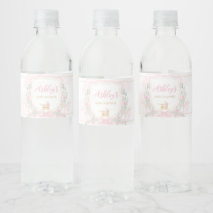 Roze Waterverf Crest Baby shower Waterfles Etiket