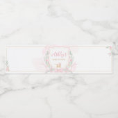 Roze Waterverf Crest Baby shower Waterfles Etiket (Enkel label)
