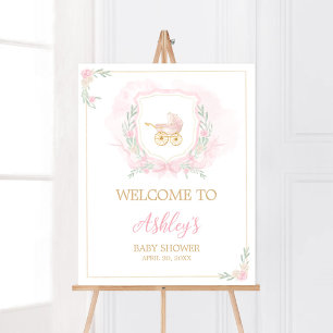 Roze Waterverf Crest Baby shower Welkom Poster
