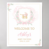 Roze Waterverf Crest Baby shower Welkom Poster (Voorkant)