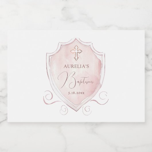 Roze Waterverf Crest doop Sparkling Wijnetiket (Enkel label)