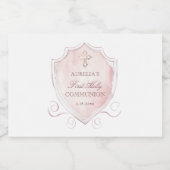 Roze Waterverf Crest Eerste Communie Sparkling Wijnetiket (Enkel label)