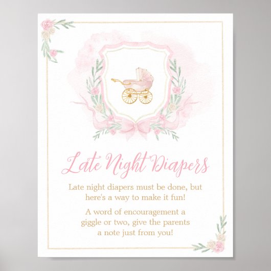 Roze Waterverf Crest Late Night Luiers Poster (Voorkant)