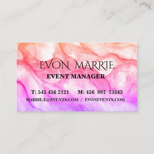 Roze Waterverf Csutom Business Kaart Visitekaartje (Achterkant)