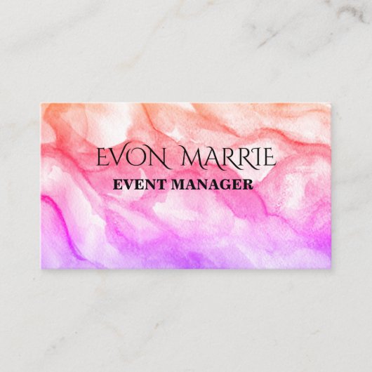 Roze Waterverf Csutom Business Kaart Visitekaartje (Voorkant)