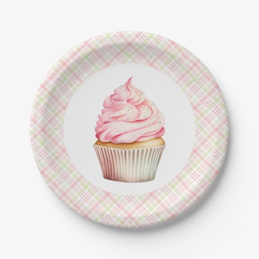 Roze Waterverf Cupcake Papieren Bordje (Voorkant)