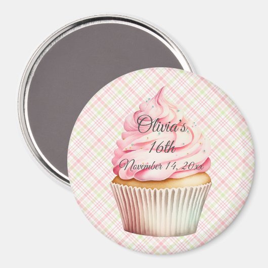 Roze Waterverf Cupcake Save the Date Magnet (Voorkant / Achterkant)