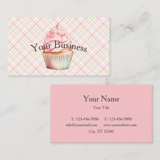 Roze Waterverf Cupcake Visitekaartje (Voorkant / Achterkant)