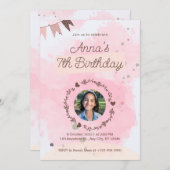 Roze Waterverf Cute Birthday Kaart (Voorkant / Achterkant)