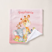 Roze Waterverf Cute Safari Oerwouden Bad Handdoek (Wasdoekje)