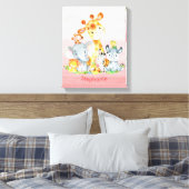 Roze Waterverf Cute Safari Oerwouden Canvas Afdruk (Insitu (Slaapkamer))