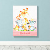 Roze Waterverf Cute Safari Oerwouden Canvas Afdruk (Insitu (Houten vloer))